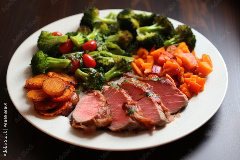 plate of paleo diet meal with meat and veggies
