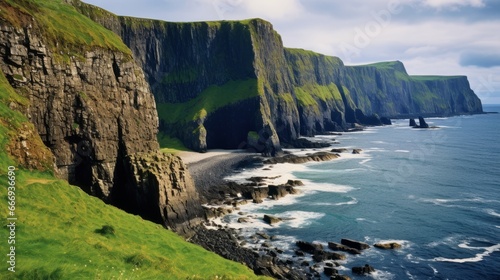 A rugged coastline with towering cliffs