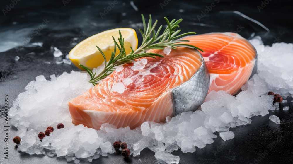 fresh red ocean salmon on ice, seafood, frozen, cooking, restaurant, food photo, fish, recipe, dish, kitchen, lemon, greens, spices, trout, sea fresh red ocean salmon on ice, seafood, frozen, cooking, restaurant, food photo, fish, recipe, dish, kitchen, lemon, greens, spices, trout, sea