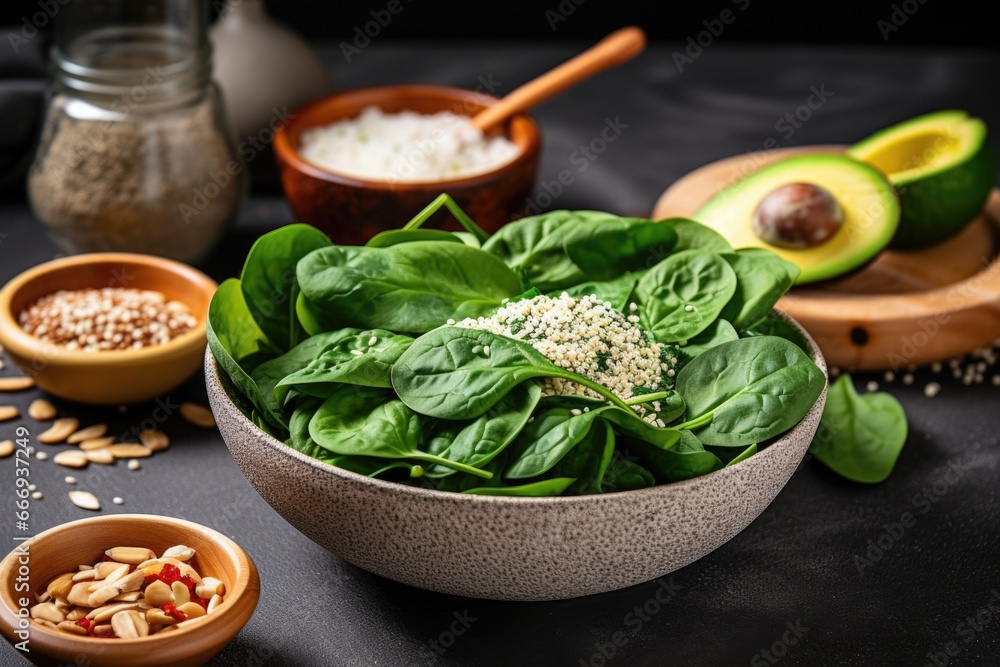 fresh salad with spinach, avocado, and seeds fresh salad with spinach, avocado, and seeds