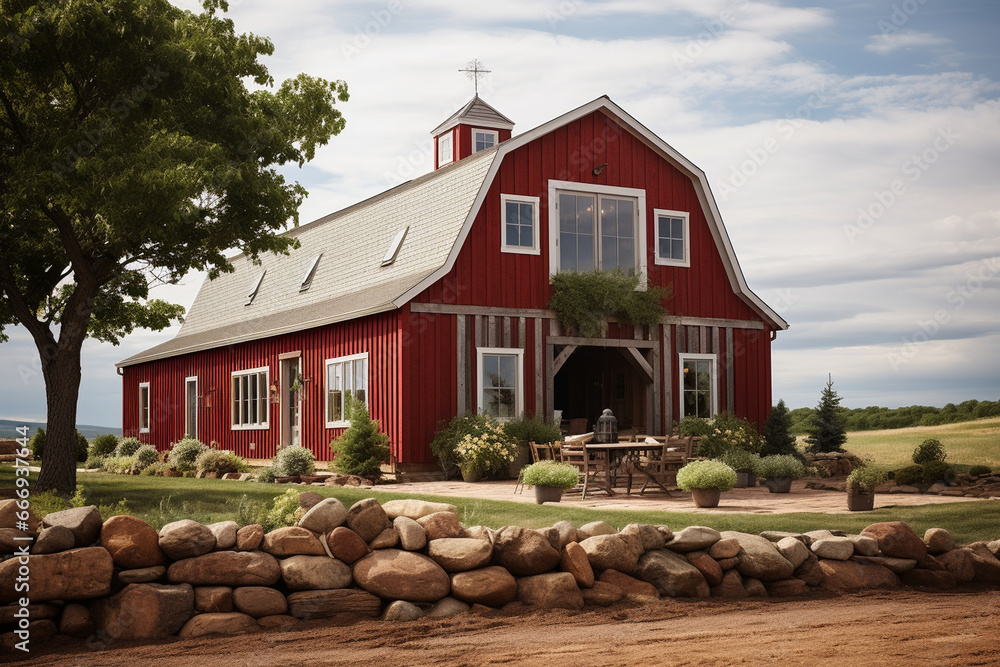 beautifully restored barn with a Gambrel roof, highlighting its rustic ...
