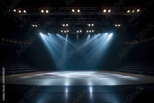 stage lights illuminating an empty theater stage