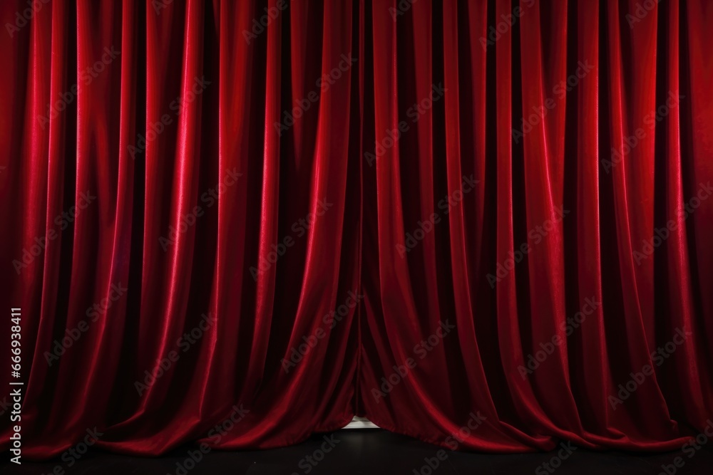 red velvet theater curtains close up with glowing lights - obrazy, fototapety, plakaty 
