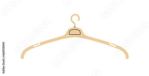 Empty clothes hanger with swivel hook. Closet, wardrobe accessory for storing, hanging apparel, top garment in cloakroom. Storage item. Flat vector illustration isolated on white background