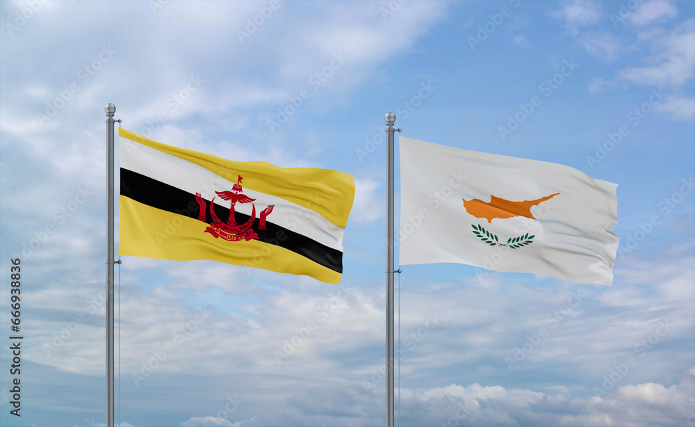 Cyprus and Brunei flags, country relationship concept Cyprus and Brunei flags, country relationship concept