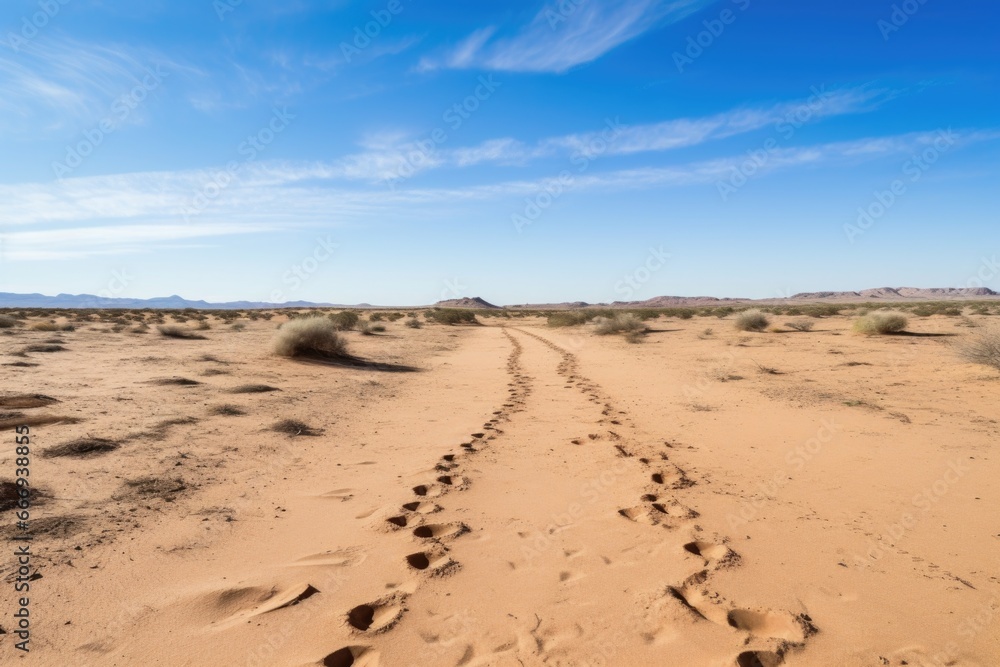 a trail of footprints leading off into the desert
