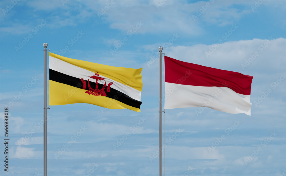 Indonesia and Brunei flags, country relationship concept Indonesia and Brunei flags, country relationship concept