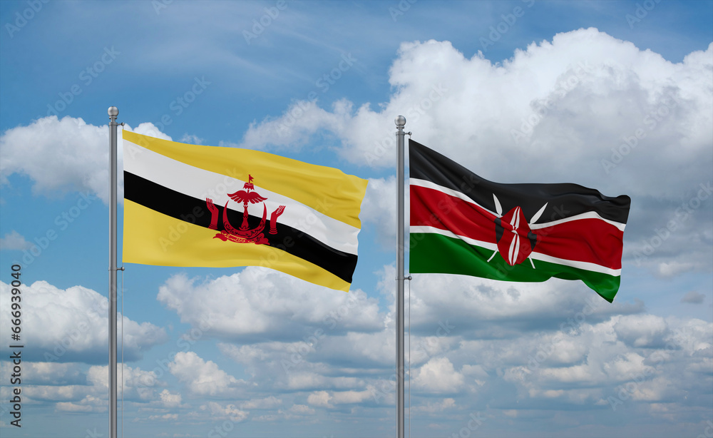 Kenya and Brunei flags, country relationship concept Kenya and Brunei flags, country relationship concept