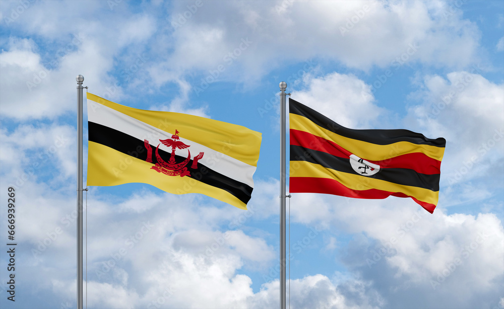 Uganda and Brunei flags, country relationship concept Uganda and Brunei flags, country relationship concept