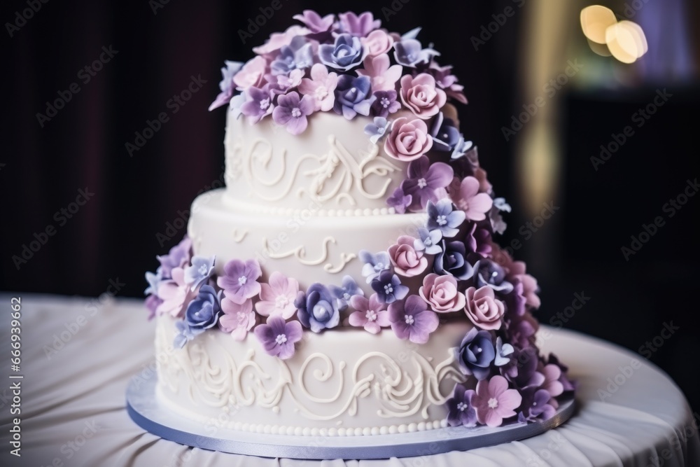 a beautiful wedding cake with decorative icing a beautiful wedding cake with decorative icing