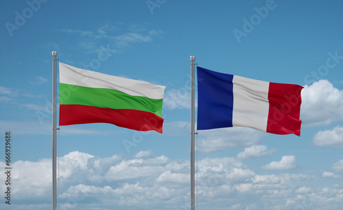 Bulgaria and France flags, country relationship concept
