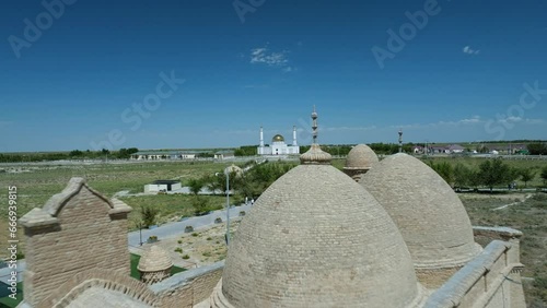 A View of Arystan Bab Mausoleum in Kazakhstan - Aerial Pullback photo