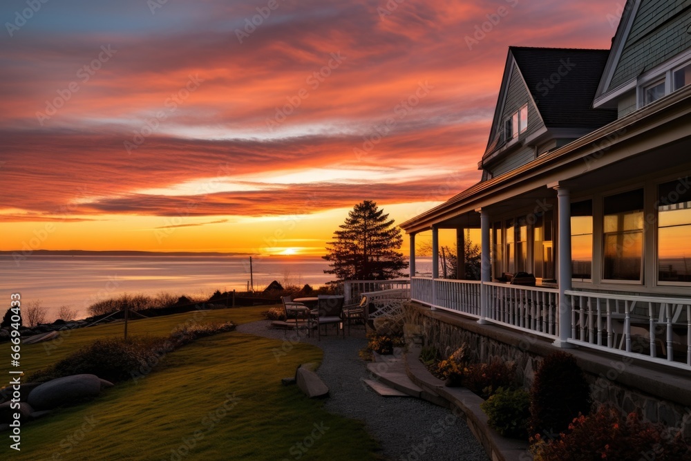 Obraz premium seaside bed and breakfast with sunset