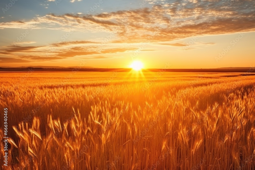 Obraz premium orange sunlight falling over a wheat field
