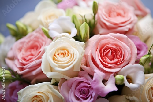 close-up of a wedding bouquet with fresh  dew-kissed flowers