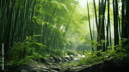 A lush bamboo grove in a quiet forest