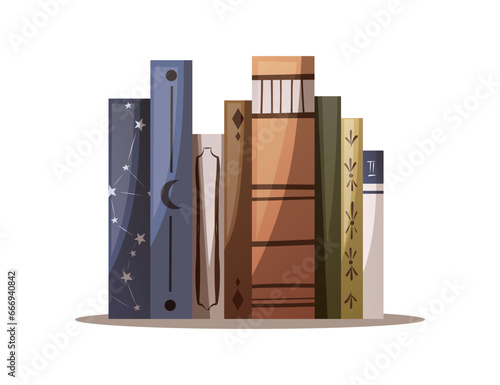 Stack of books. Bookstore, bookshop, library, book lover, bibliophile, education concept. Isolated vector illustration.