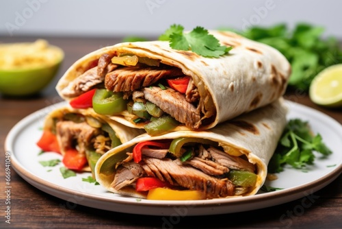 stacked fajitas on a plate, showing the filling