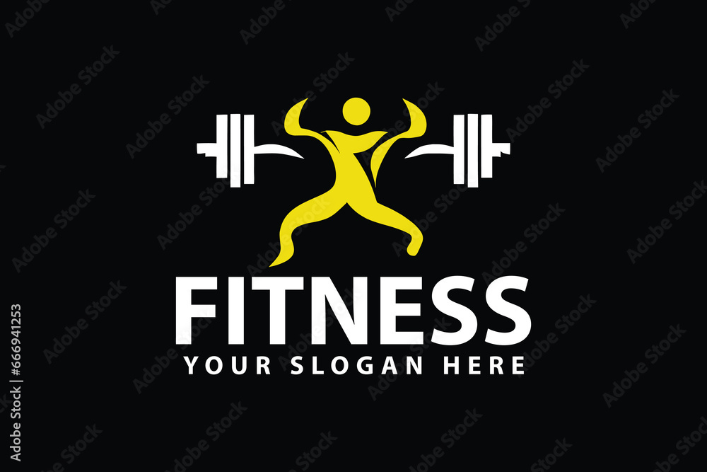 Fitness bodybuilding gym logo design template with a symbol of strong muscle, athlete, power, and vector illustration.
