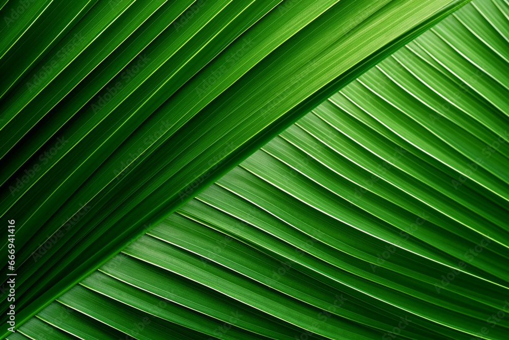Green palm leaf close up, macro surface, geometry in nature, aesthetic look Green palm leaf close up, macro surface, geometry in nature, aesthetic look
