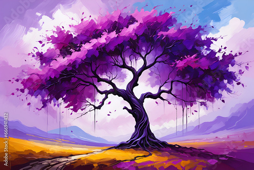 Landscape with an Unusual Purple-Leaved Tree Digital Painting4