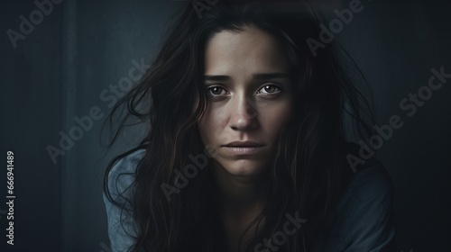 Portrait of a depressed woman, tired and sad. Mental disorder.