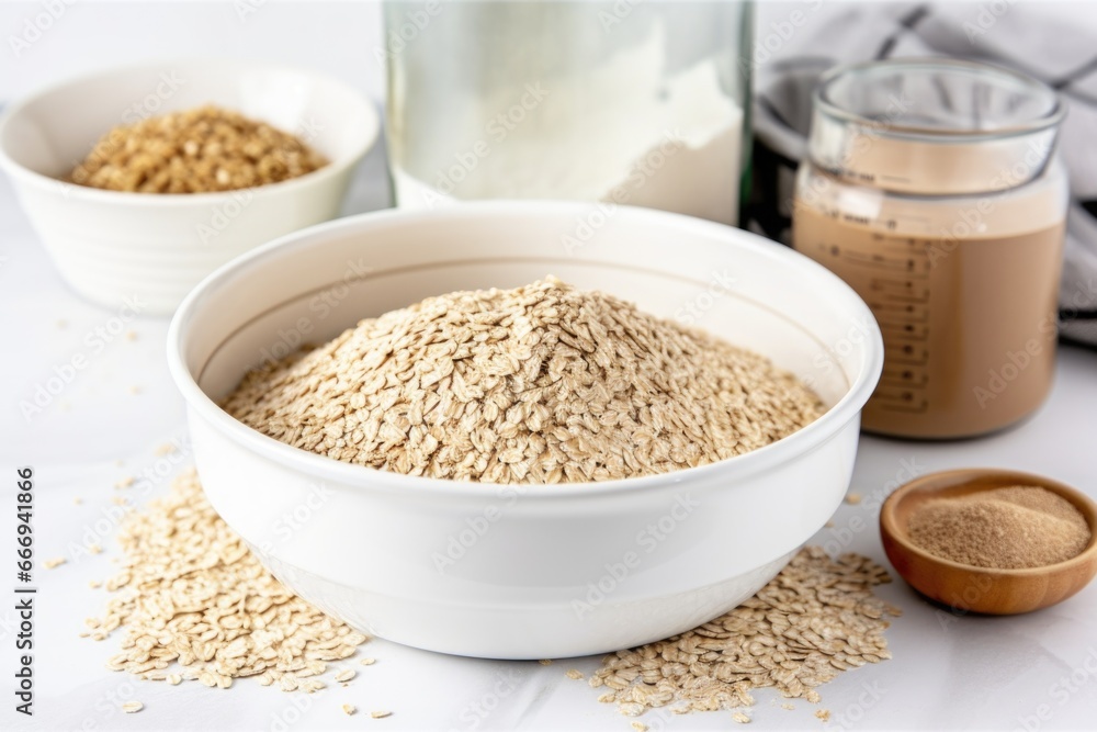 loaf of sprouted grain bread placed alongside mixing bowl loaf of sprouted grain bread placed alongside mixing bowl