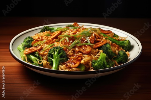 A plate of Pad Cha, stir-fried stir-fried rice noodles with Chinese broccoli