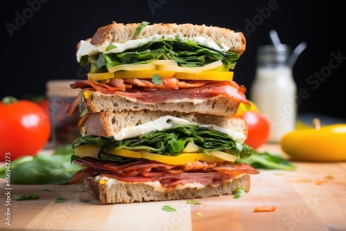 a triple decker sandwich with homemade sourdough slices photo