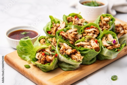 freshly made turkey lettuce wraps on a marble countertop