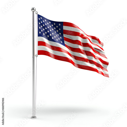 3d rendering of an American flag on a metallic pole isolated on white background