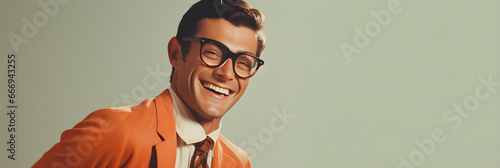 studio portrait of happy man, 1960s fashion