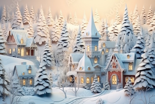 Christmas village with cute houses. Happy new year and merry christmas. Generative Ai Art. Winter forest. © Sci-Fi Agent