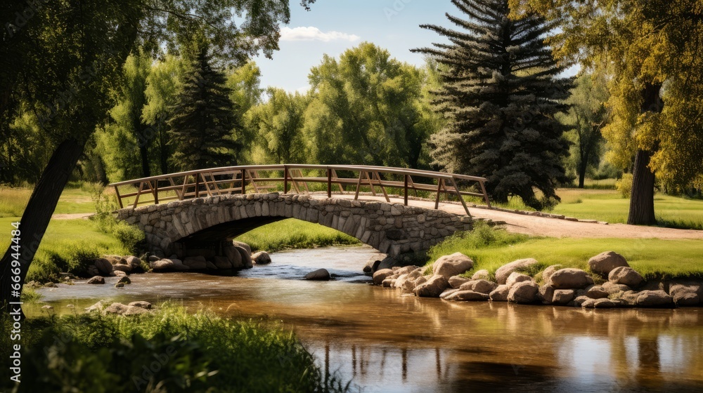 A bridge over a calm river on a rural road