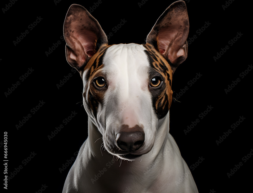 Portrait eines Bullterriers vor schwarzem Hintergrund, Hund, erstellt mit generativer KI