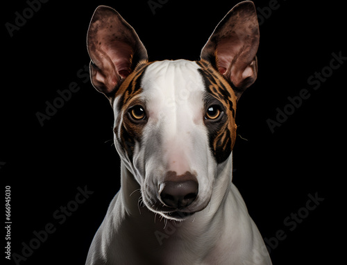 Portrait eines Bullterriers vor schwarzem Hintergrund, Hund, erstellt mit generativer KI