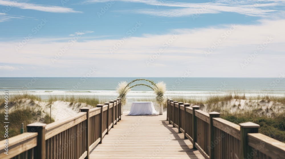 Beachfront wedding with a wooden pier