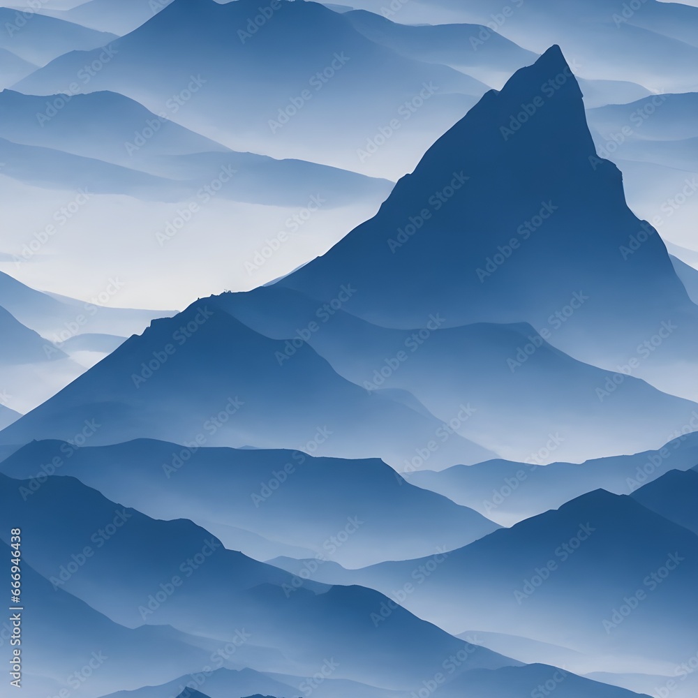 seamless mountain landscape pattern with clouds