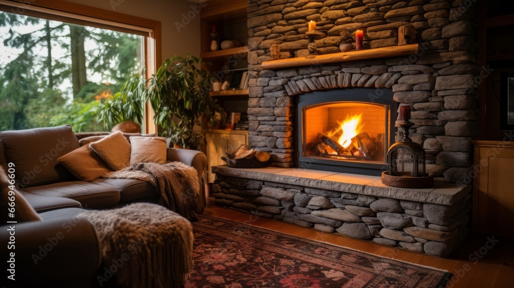 A warm, inviting fireplace in a cozy home