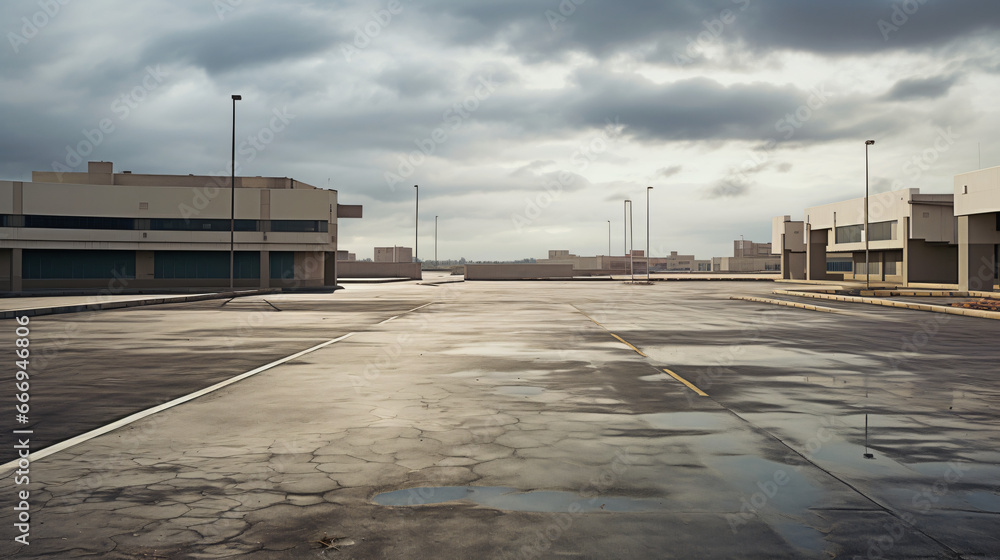 An urban landscape with an empty parking