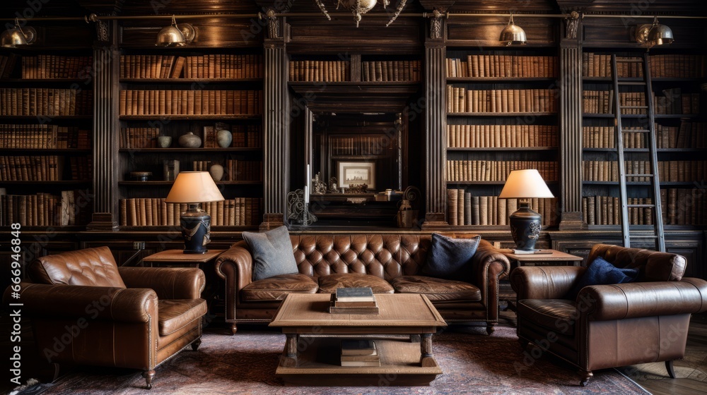 A vintage library with leather-bound books for an intellectual backdrop
