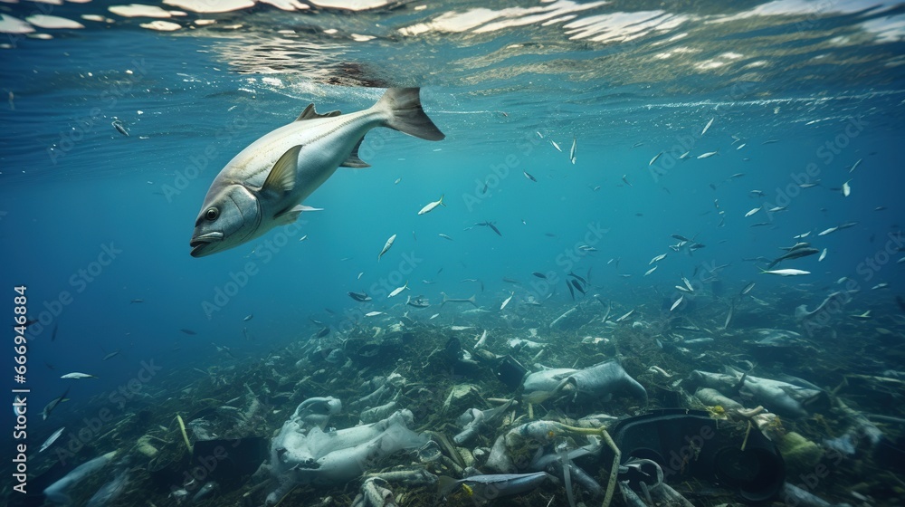 Fototapeta premium Fish and Waste in the Ocean 