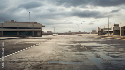 An urban landscape with an empty parking