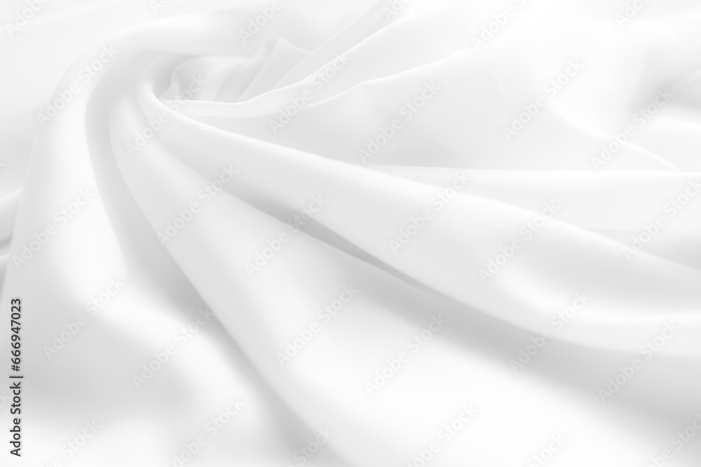 Naklejka premium White Cloth Fabric Silk Texture Sheet Wave Luxury Drape Ripple Satin Soft Material Silky Abstract Mesh Pattern Fashion Fold Pure Wrinkle Canvas Template Shadow Drape Gradient Textile Banner Material.