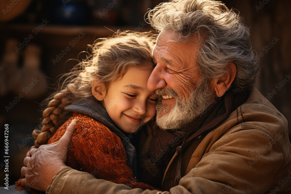 heartwarming embrace between different generations, such as a grandparent hugging their grandchild. Showcase the timeless significance of hugs. Photo with copy space heartwarming embrace between different generations, such as a grandparent hugging their grandchild. Showcase the timeless significance of hugs. Photo with copy space