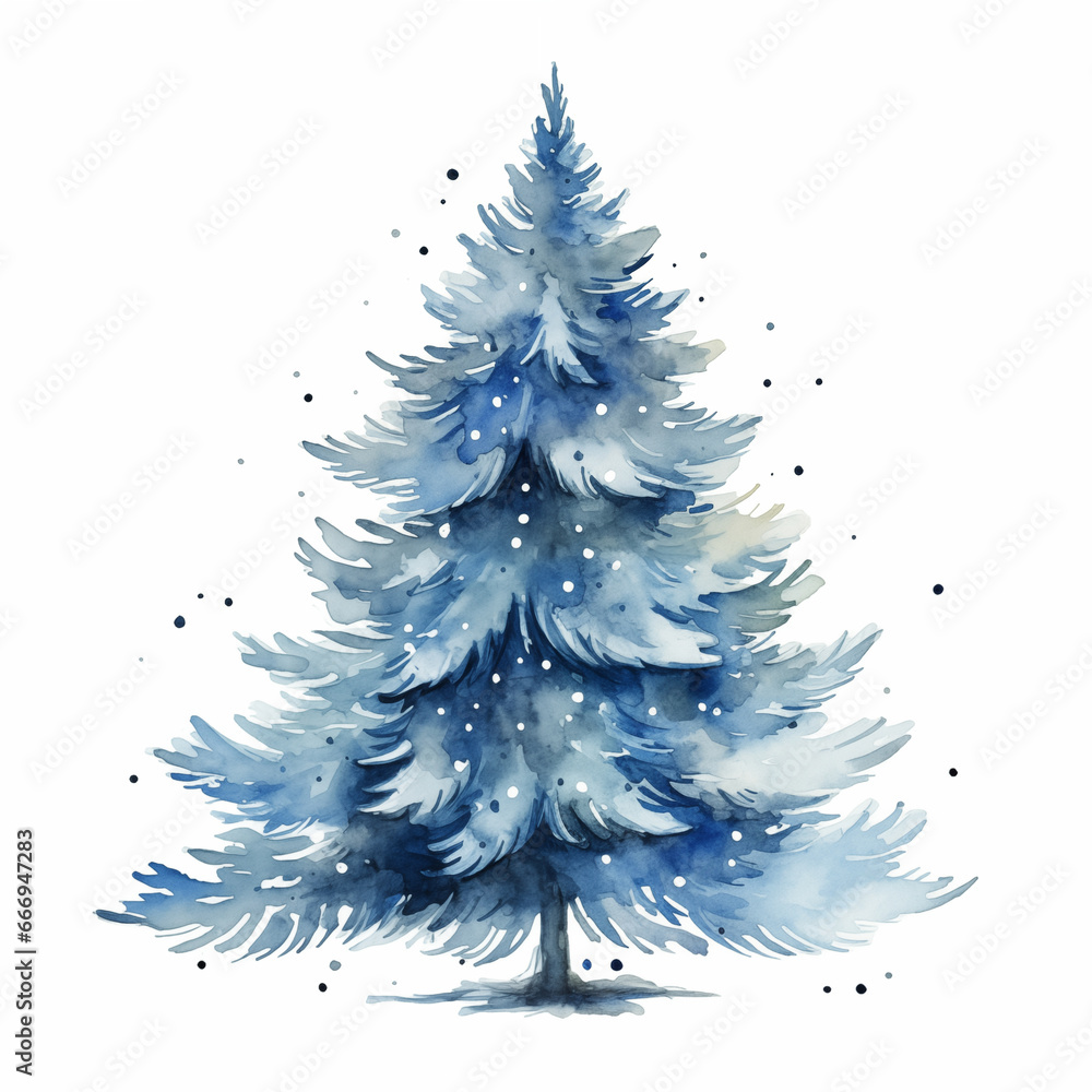Simple watercolor illustration of a blue spruce - obrazy, fototapety, plakaty 
