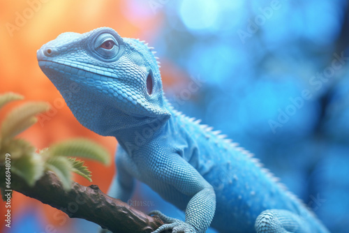 blue lizard roaming in the wild forest photo