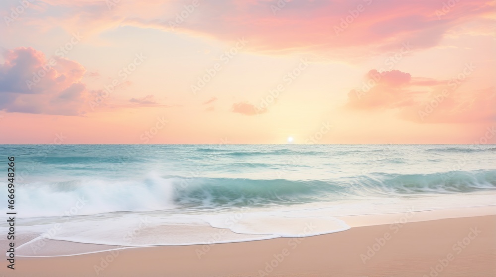 A tranquil beach sunset with soft pastel colors A tranquil beach sunset with soft pastel colors