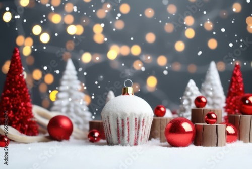 Christmas holidays background with snow and decorations. AI generated