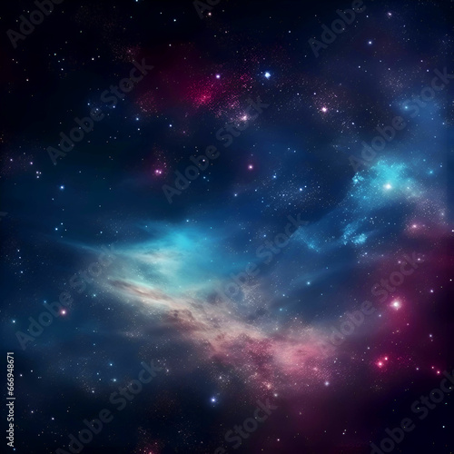 Stars of a planet and galaxy in a free space. 3D rendering